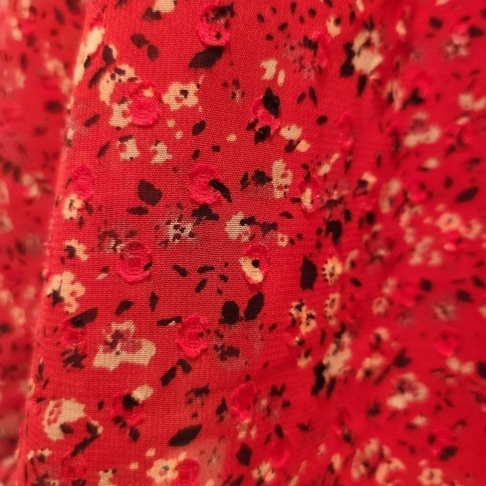 Lucky Brand semi sheer Swiss dot detail and floral print blouse. - Picture 8 of 12